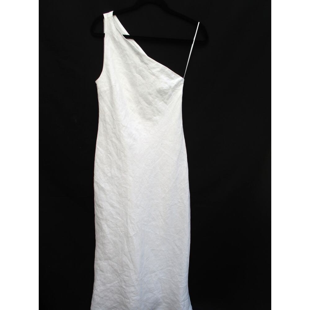 Nwt ZARA 100% Linen One-Shoulder Asymmetrical Off White Lined Midi Dress Sz M - Picture 3 of 10